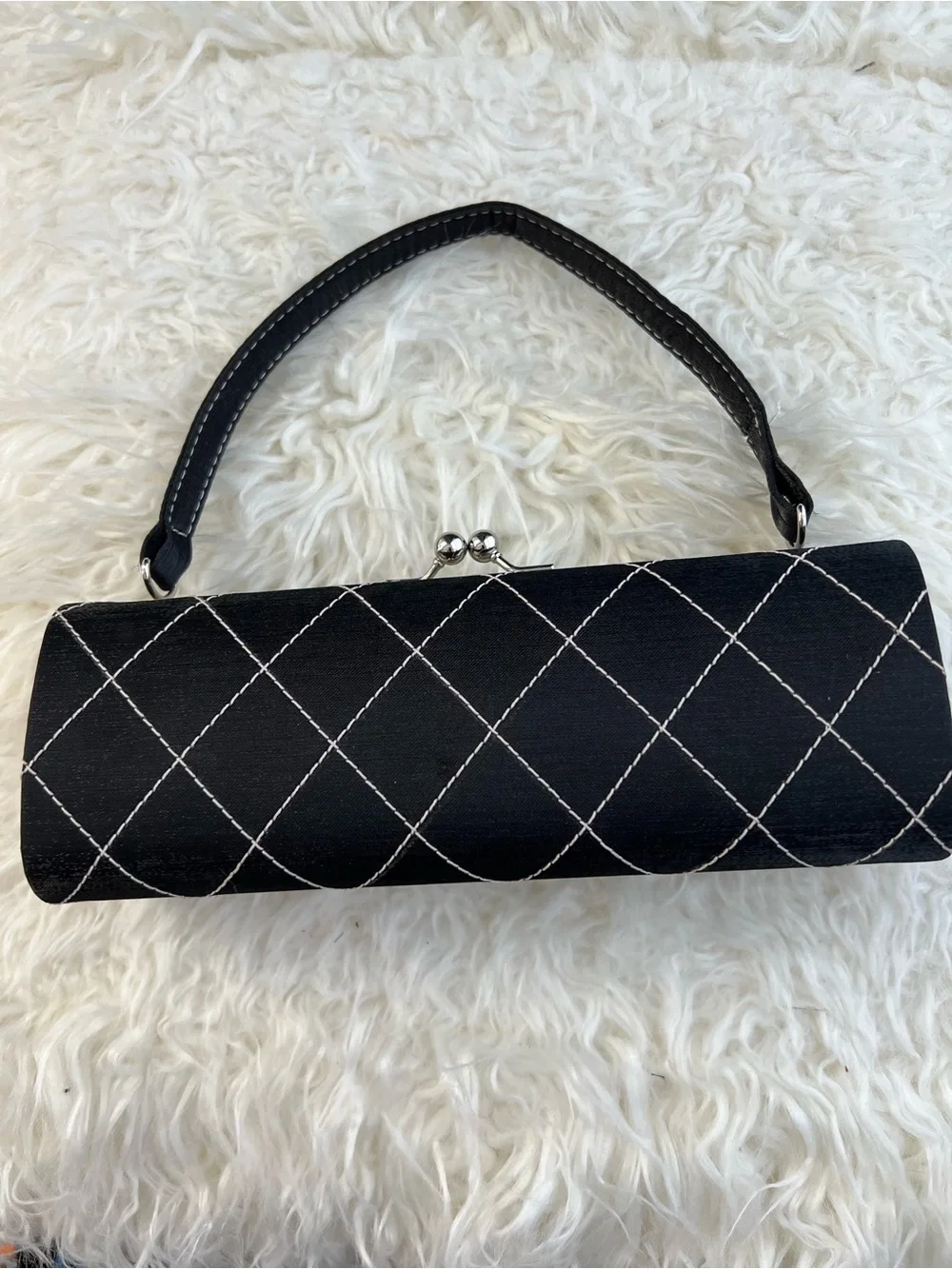 Black Quilted Top-Handle Evening Bag